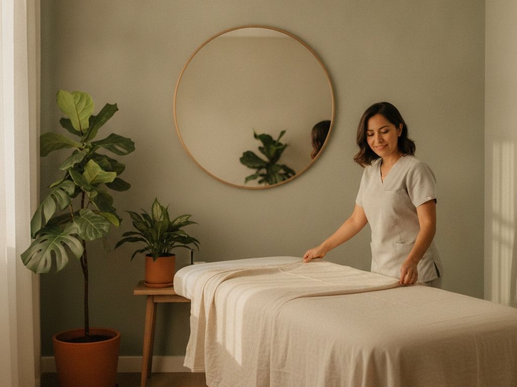 Sala de tratamiento luminosa de una clínica de estética, con camilla y aparatología lista para la próxima valoración.
